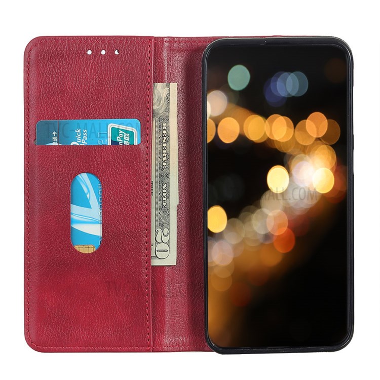 Auto-absorbed Litchi Texture Split Leather Wallet Case for Samsung Galaxy A01 - Red-5