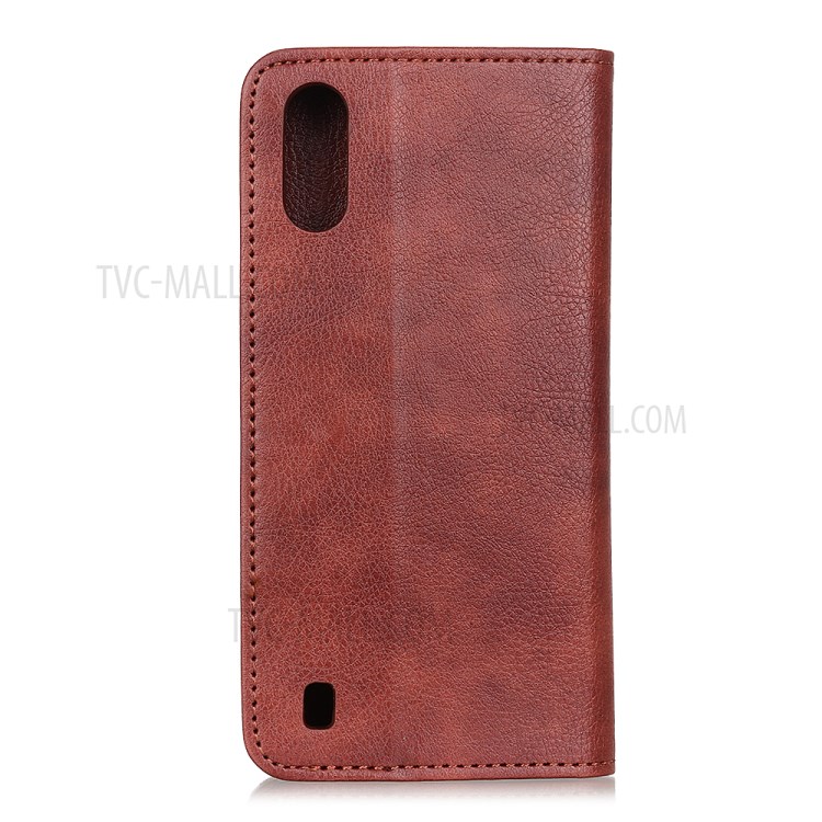 Auto-absorbed Litchi Texture Split Leather Wallet Case for Samsung Galaxy A01 - Brown-7