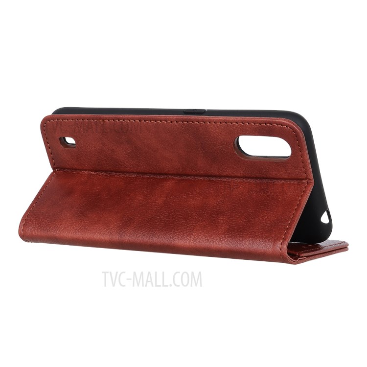 Auto-absorbed Litchi Texture Split Leather Wallet Case for Samsung Galaxy A01 - Brown-8