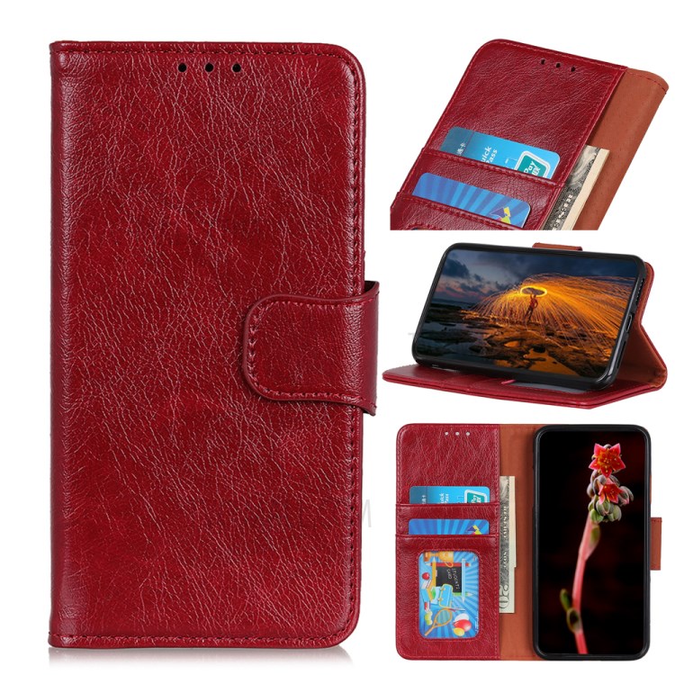Nappa Texture Split Leather Wallet Case for Samsung Galaxy A01 - Red-1