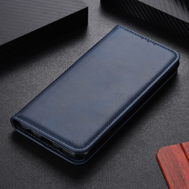 Auto-absorbed Split Leather Wallet Case for Samsung Galaxy A21 - Blue-9