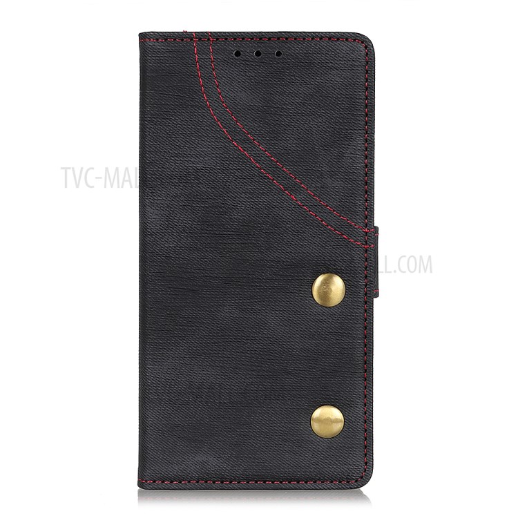 Jeans Cloth Leather Wallet Case for Samsung Galaxy A21 - Black-2