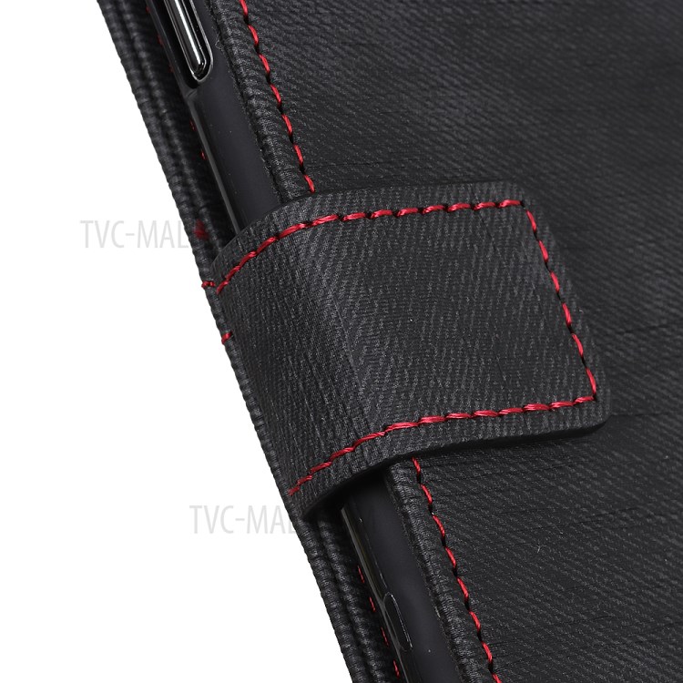 Jeans Cloth Leather Wallet Case for Samsung Galaxy A21 - Black-5