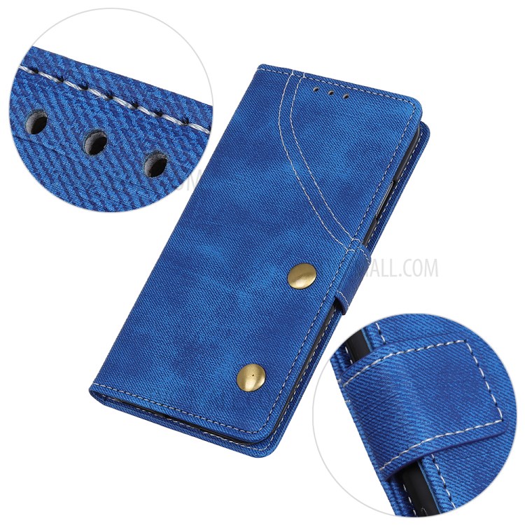 Jeans Cloth Leather Wallet Case for Samsung Galaxy A21 - Blue-3