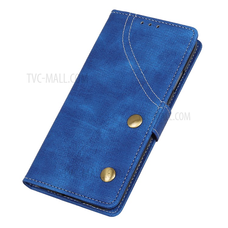 Jeans Cloth Leather Wallet Case for Samsung Galaxy A21 - Blue-4