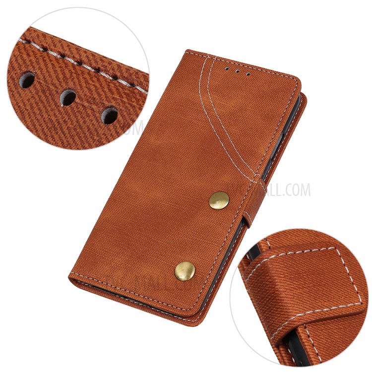 Jeans Cloth Leather Wallet Case for Samsung Galaxy A21 - Brown-3