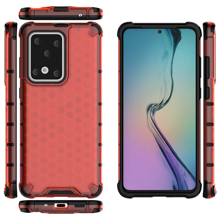 Choque De Nido De Abeja Absorbedor De TPU + PC Cubre Para La Galaxia S20 De Ultra / S11 Plus - Rojo-2