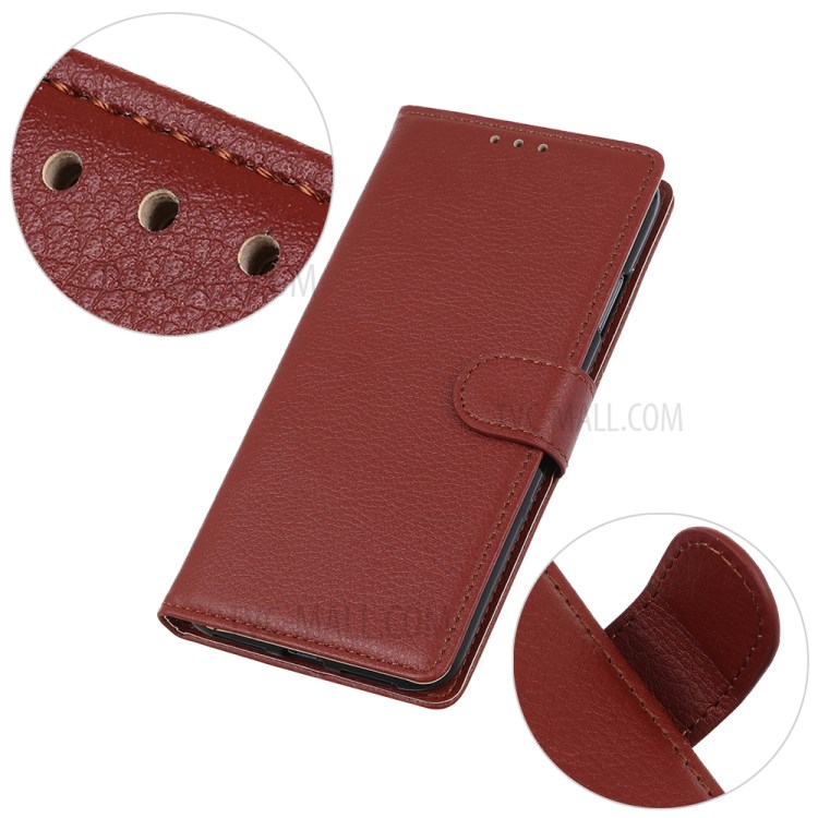 Litchi Skin Wallet Leather Stand Case for Samsung Galaxy A21 - Brown-3