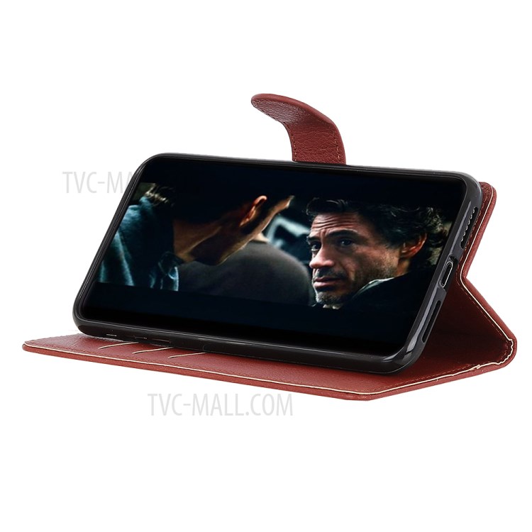 Litchi Skin Wallet Leather Stand Case for Samsung Galaxy A21 - Brown-7