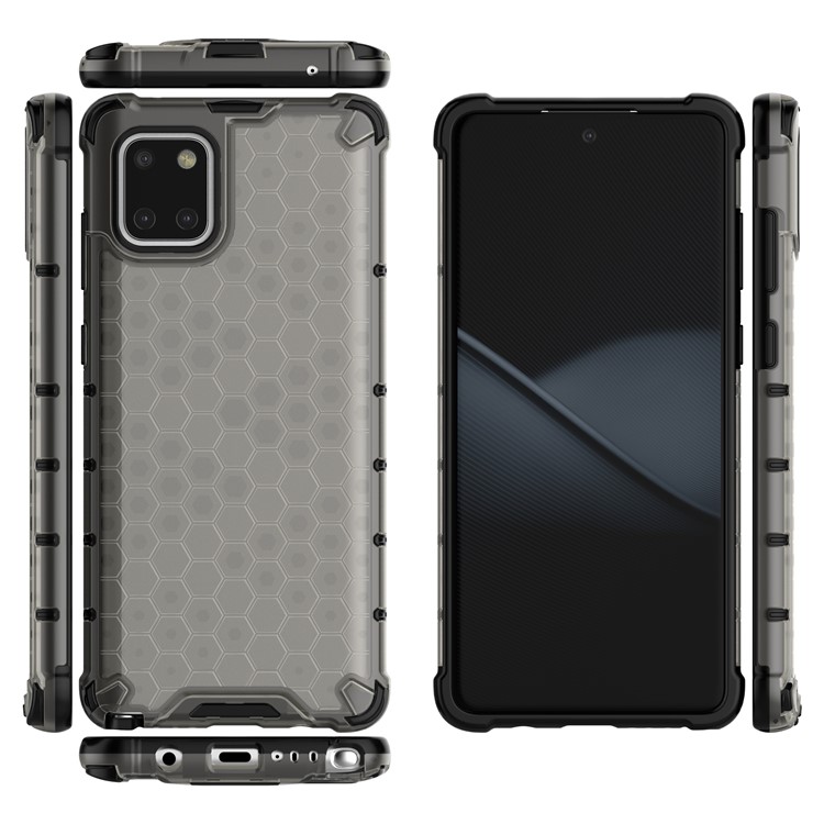 Case Hybride TPU + PC à L'épreuve Des Chocs en Nid D'abeille Pour Samsung Galaxy A81 / Note 10 Lite - Gris-2