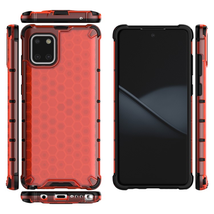 Honeycomb Pattern Shock-proof TPU + PC Hybrid Case for Samsung Galaxy A81/Note 10 Lite - Red-2