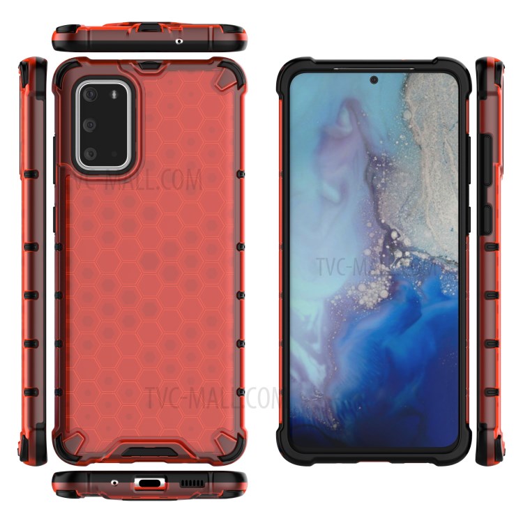 Honeycomb Pattern Shock-proof TPU + PC Combo Case for Samsung Galaxy S20 Plus - Red-2