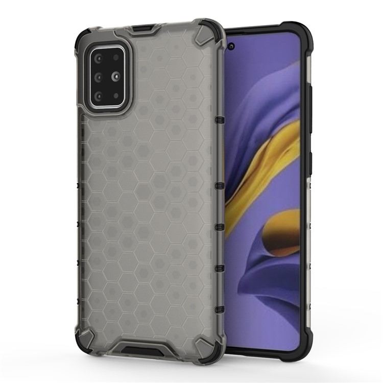 Honeycomb Pattern Shock-proof TPU + PC Hybrid Shell Case for Samsung Galaxy A51 - Grey-1