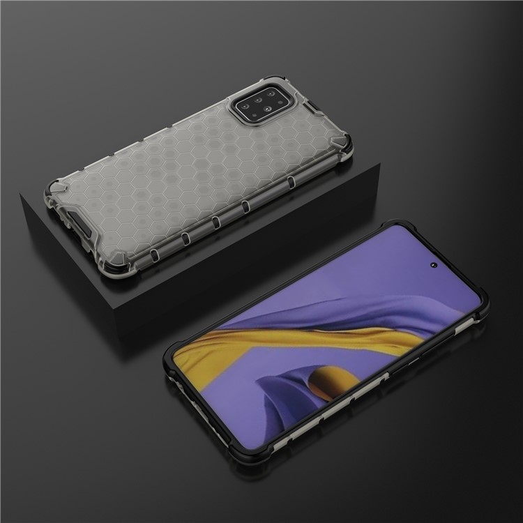 Honeycomb Pattern Shock-proof TPU + PC Hybrid Shell Case for Samsung Galaxy A51 - Grey-3