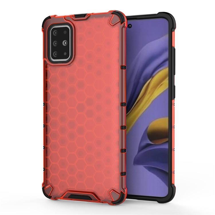 Honeycomb Pattern Shock-proof TPU + PC Hybrid Shell Case for Samsung Galaxy A51 - Red-1