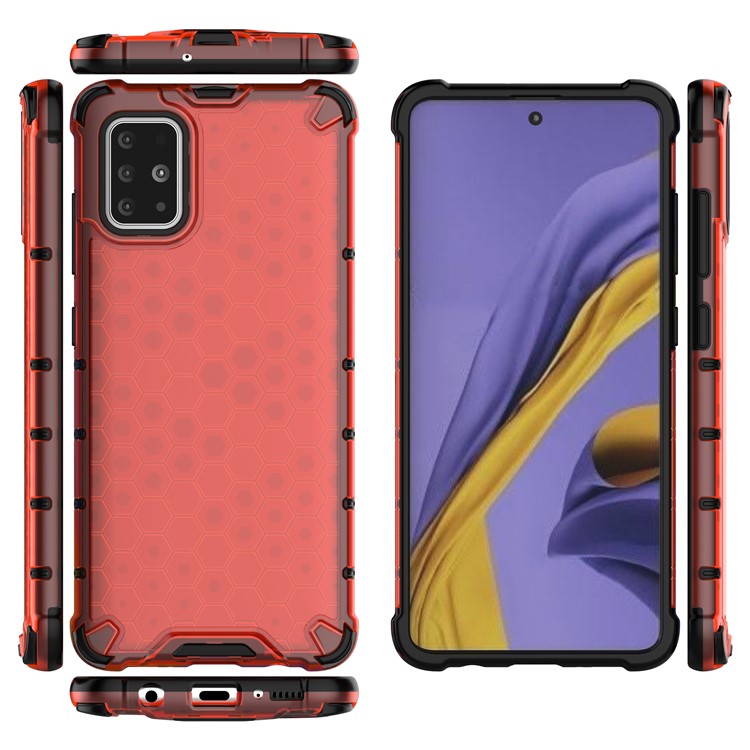 Honeycomb Pattern Shock-proof TPU + PC Hybrid Shell Case for Samsung Galaxy A51 - Red-2