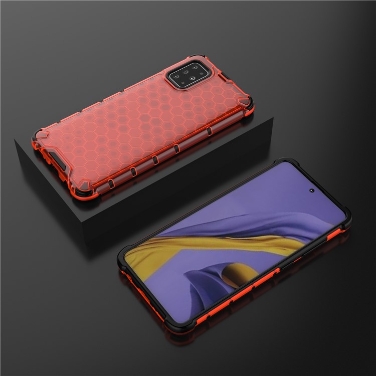 Honeycomb Pattern Shock-proof TPU + PC Hybrid Shell Case for Samsung Galaxy A51 - Red-3