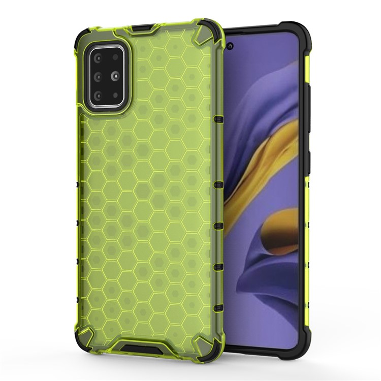 Honeycomb Pattern Shock-proof TPU + PC Hybrid Shell Case for Samsung Galaxy A51 - Green-1