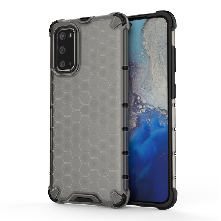 Honeycomb Pattern Shock-proof TPU + PC Hybrid Case for Samsung Galaxy S20 - Grey-1