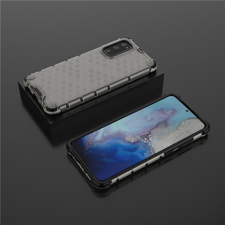 Honeycomb Pattern Shock-proof TPU + PC Hybrid Case for Samsung Galaxy S20 - Grey-3