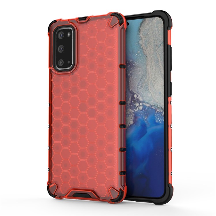 Honeycomb Pattern Shock-proof TPU + PC Hybrid Case for Samsung Galaxy S20 - Red-1