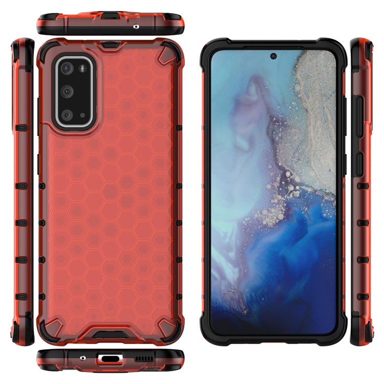 Honeycomb Pattern Shock-proof TPU + PC Hybrid Case for Samsung Galaxy S20 - Red-2
