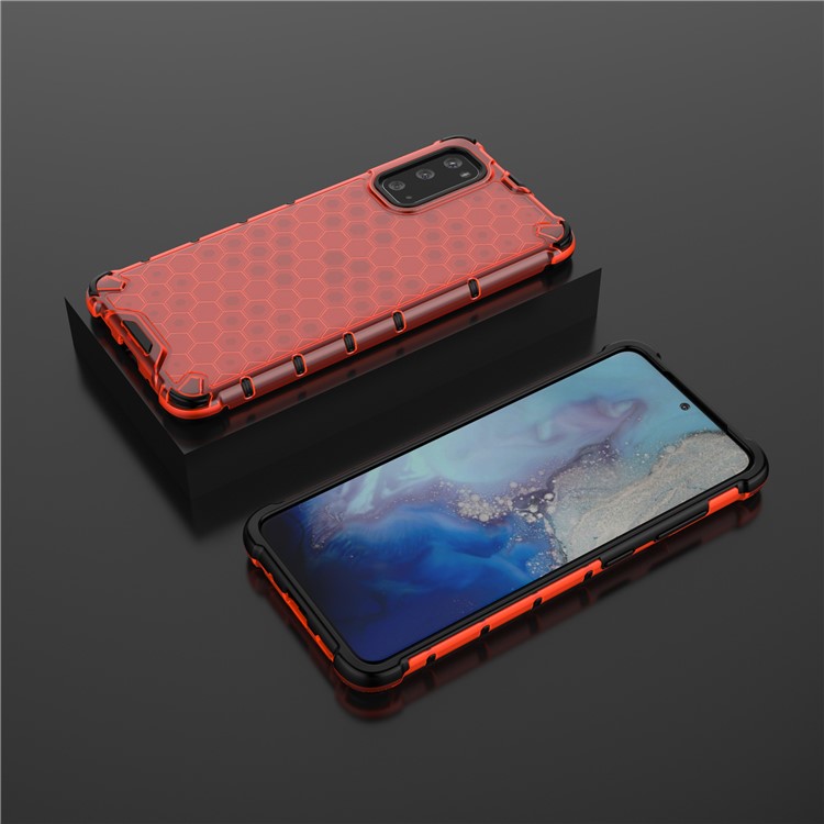 Honeycomb Pattern Shock-proof TPU + PC Hybrid Case for Samsung Galaxy S20 - Red-3