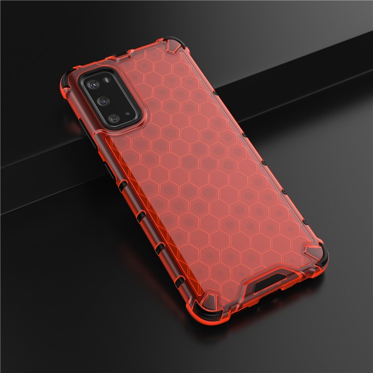 Honeycomb Pattern Shock-proof TPU + PC Hybrid Case for Samsung Galaxy S20 - Red-4