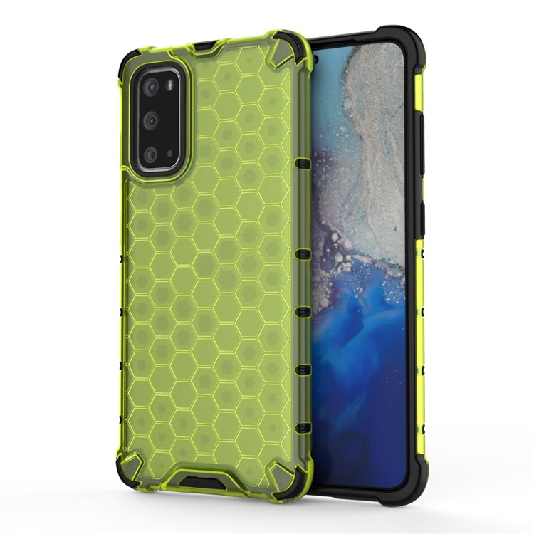 Honeycomb Pattern Shock-proof TPU + PC Hybrid Case for Samsung Galaxy S20 - Green-1