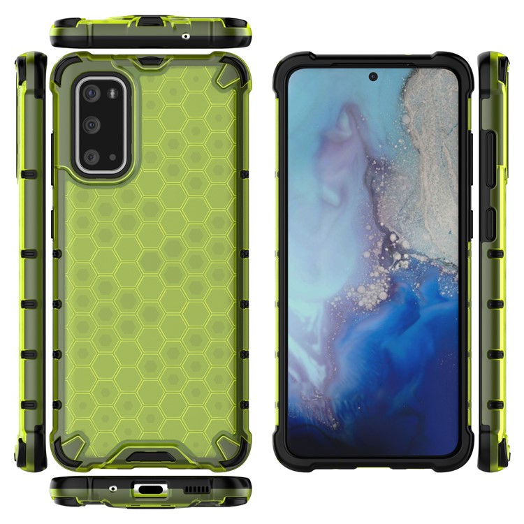 Honeycomb Pattern Shock-proof TPU + PC Hybrid Case for Samsung Galaxy S20 - Green-3
