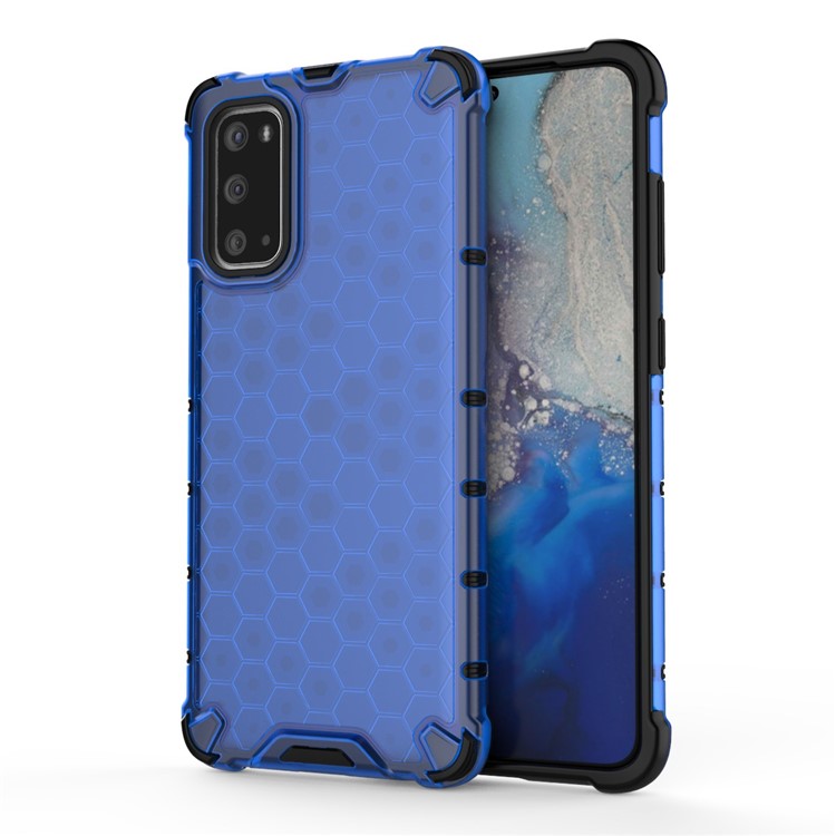 Honeycomb Pattern Shock-proof TPU + PC Hybrid Case for Samsung Galaxy S20 - Blue-1