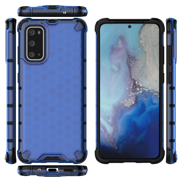Honeycomb Pattern Shock-proof TPU + PC Hybrid Case for Samsung Galaxy S20 - Blue-2