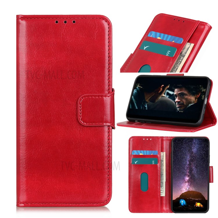 Crazy Horse Wallet Leather Stand Case for Samsung Galaxy A21 - Red-1