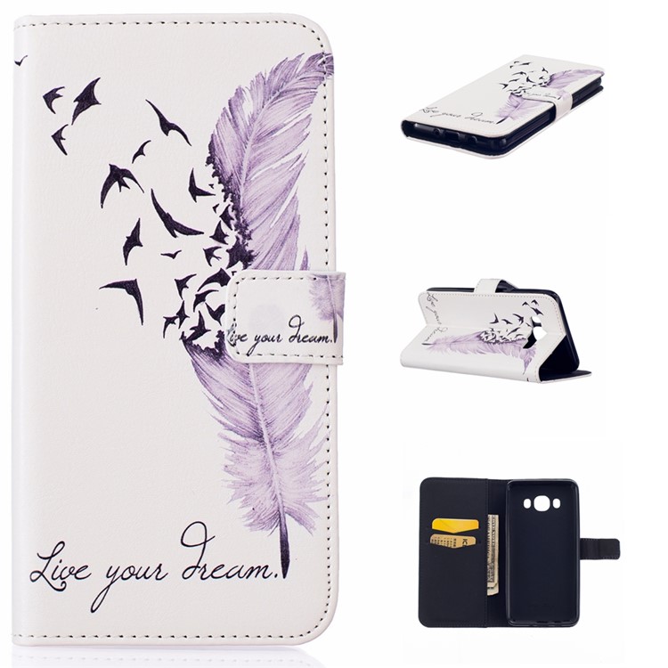 Embossed Leather Wallet Cover for Samsung Galaxy J5 (2016) - Feather-1