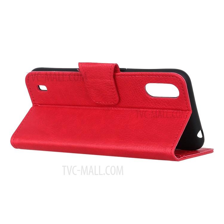 Litchi Skin Leather Wallet Case for Samsung Galaxy A01 - Red-10