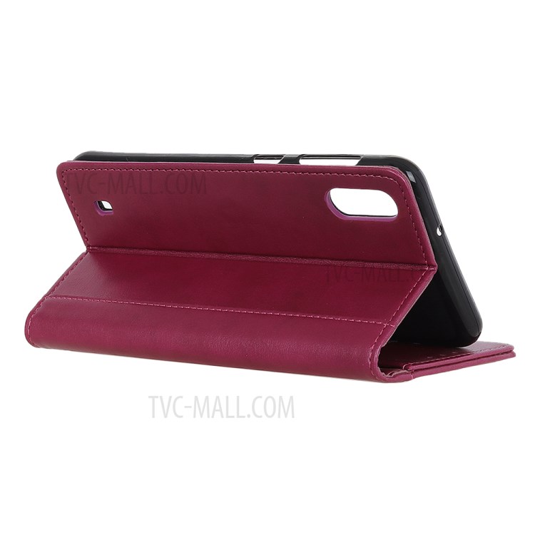 Leather Stand Case with Card Slots for Samsung Galaxy A01 - Red-11