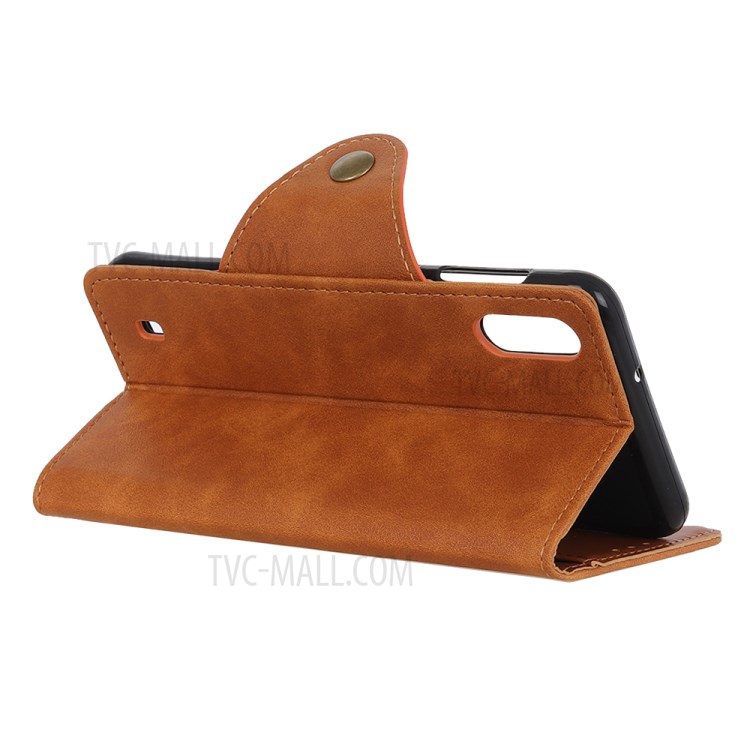PU Leather Wallet Stand Protector Cover for Samsung Galaxy A01 - Brown-11