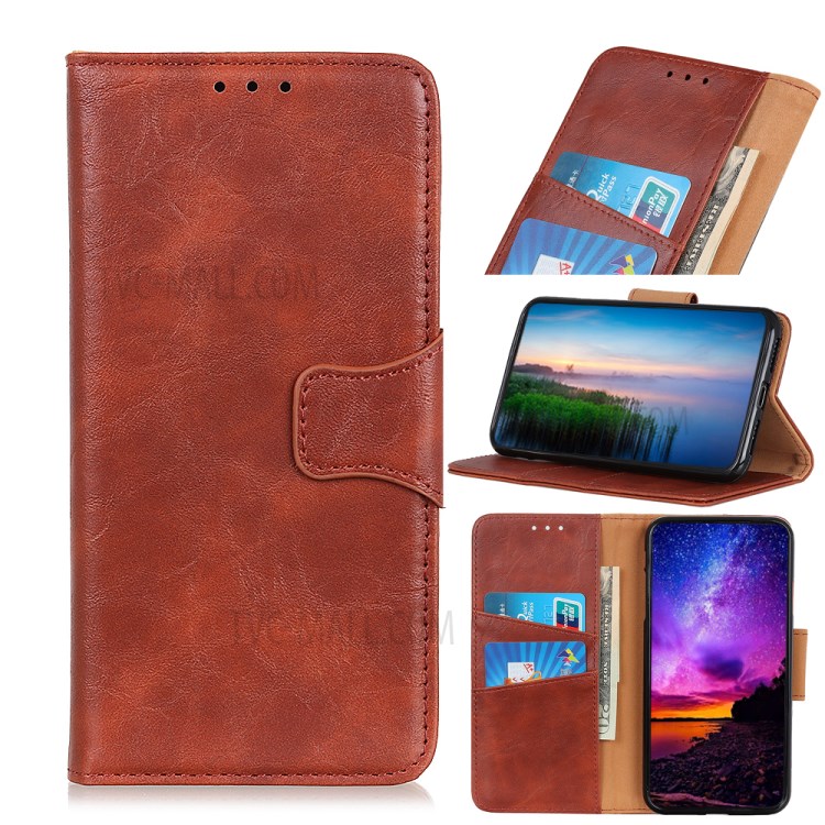 Crazy Horse Leather Wallet Case for Samsung Galaxy A21 - Brown-1