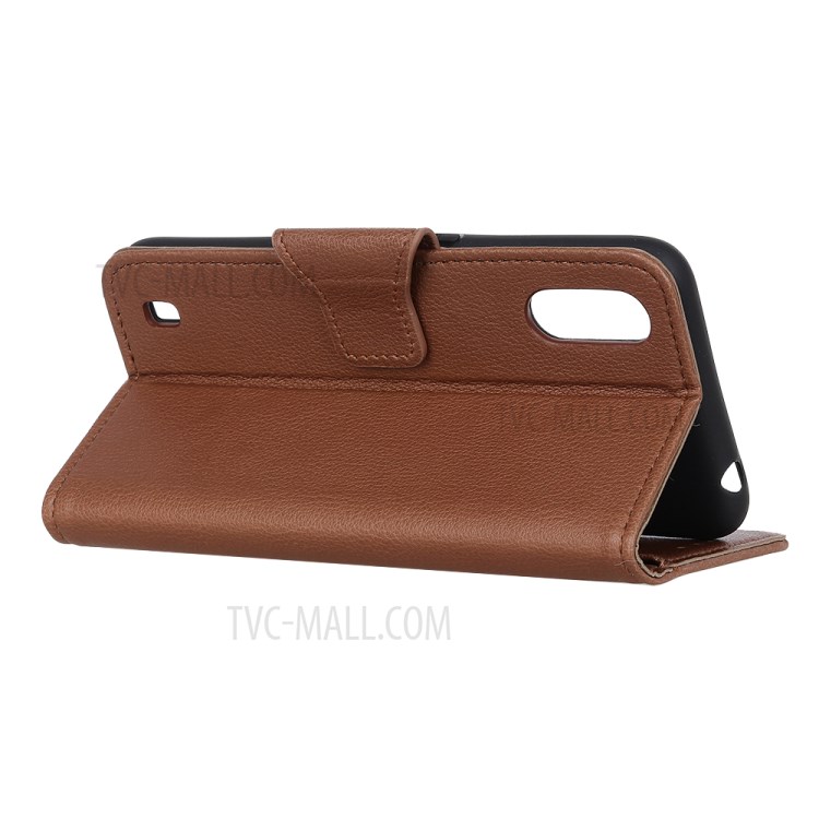 Litchi Skin Leather Wallet Case for Samsung Galaxy A01 - Brown-9