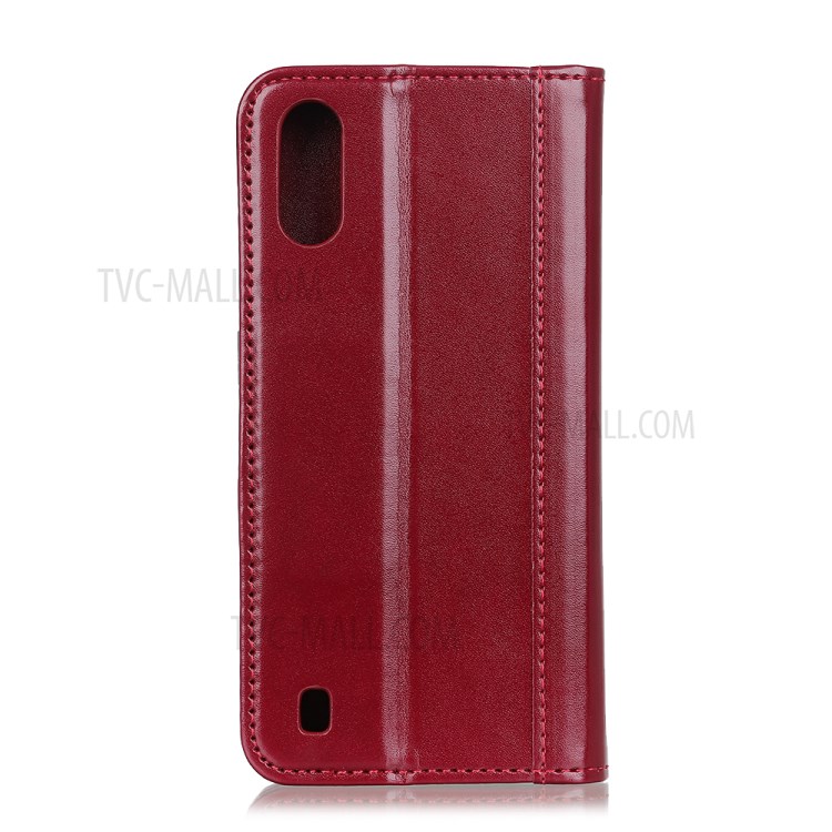 Auto-absorbed Split Leather Wallet Case for Samsung Galaxy A01 - Red-7