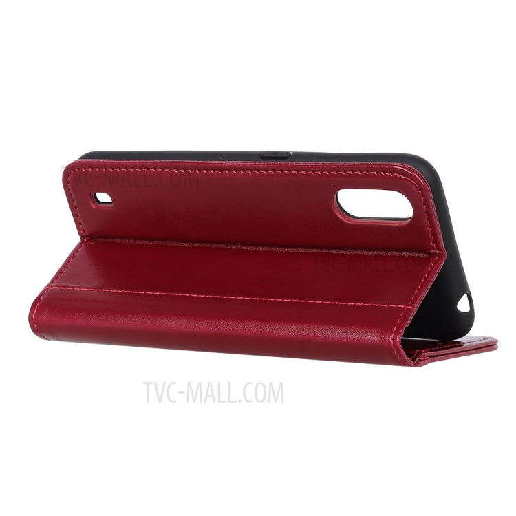 Auto-absorbed Split Leather Wallet Case for Samsung Galaxy A01 - Red-8