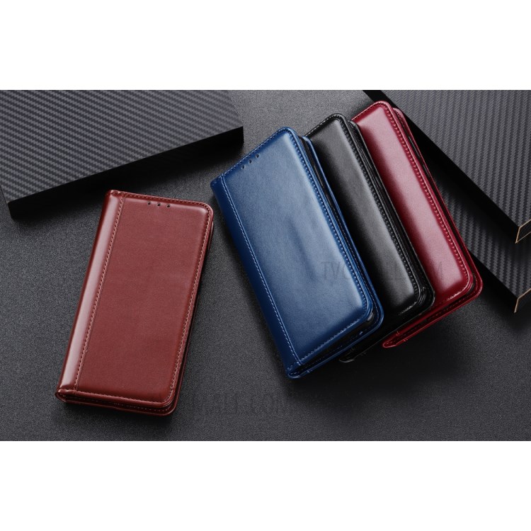 Auto-absorbed Split Leather Wallet Case for Samsung Galaxy A01 - Blue-10