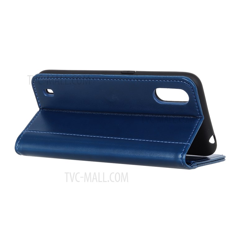 Auto-absorbed Split Leather Wallet Case for Samsung Galaxy A01 - Blue-8