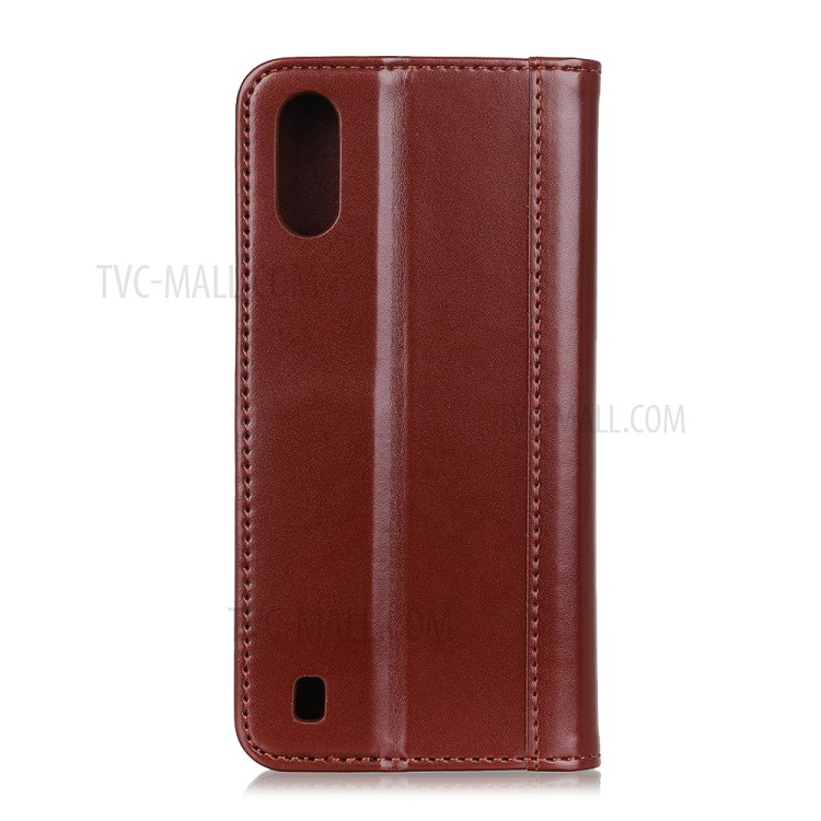 Auto-absorbed Split Leather Wallet Case for Samsung Galaxy A01 - Brown-7