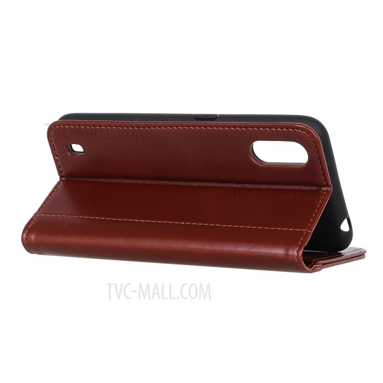 Auto-absorbed Split Leather Wallet Case for Samsung Galaxy A01 - Brown-8