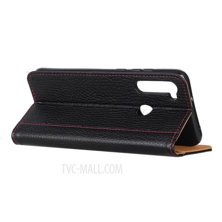Contrast Color Litchi Texture Wallet Flip Leather Case for Samsung Galaxy A21 - Black-8