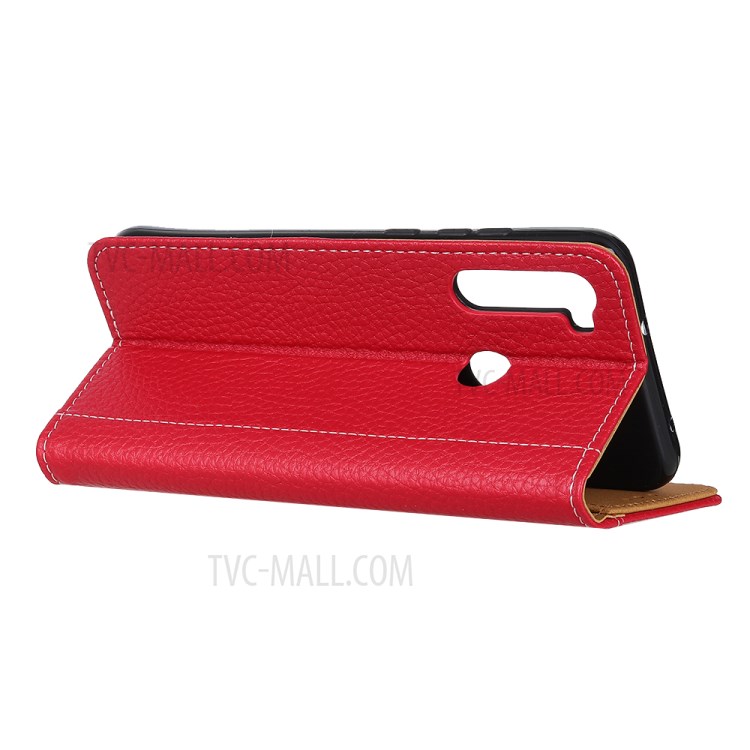 Contrast Color Litchi Texture Wallet Flip Leather Case for Samsung Galaxy A21 - Red-8