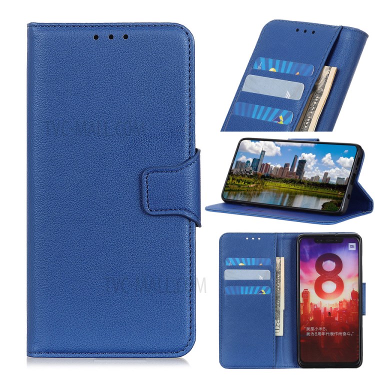 Litchi Skin Leather Wallet Case for Samsung Galaxy A21 - Blue-1
