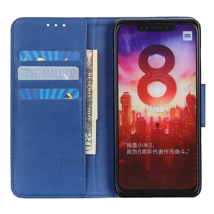 Litchi Skin Leather Wallet Case for Samsung Galaxy A21 - Blue-2