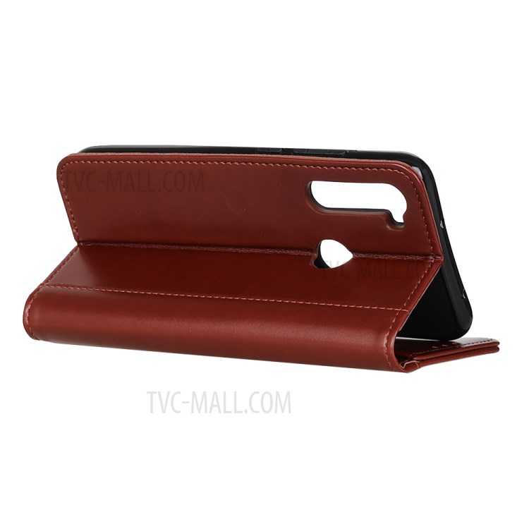 Auto-absorbed Leather Wallet Stand Case Covering for Samsung Galaxy A21 - Brown-8